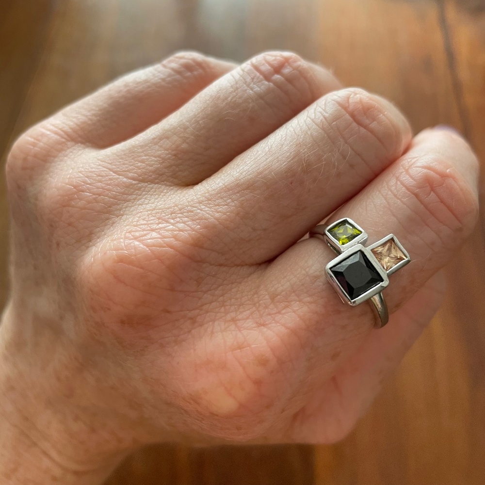 Multicolored Geometric Silver & Gem Ring